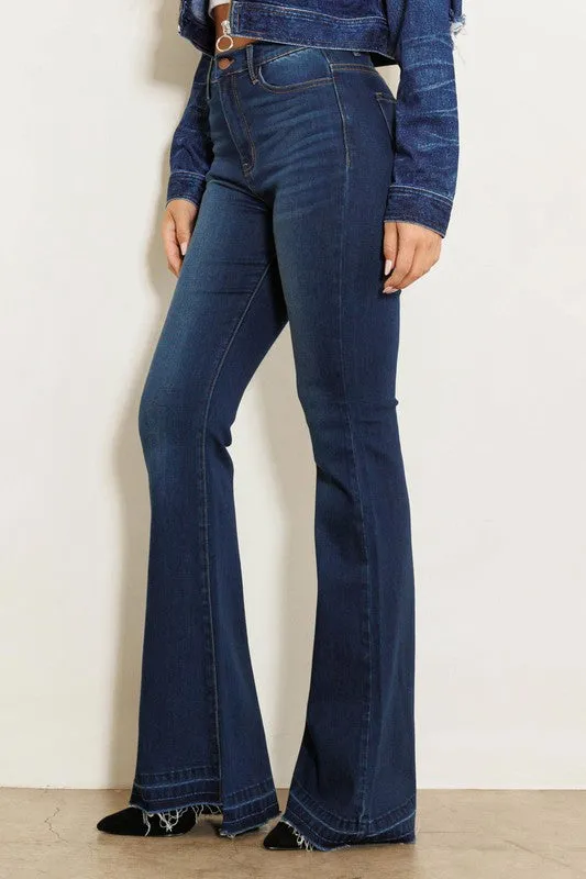 Jodie Distressed Hem High Waist Flared Jeans