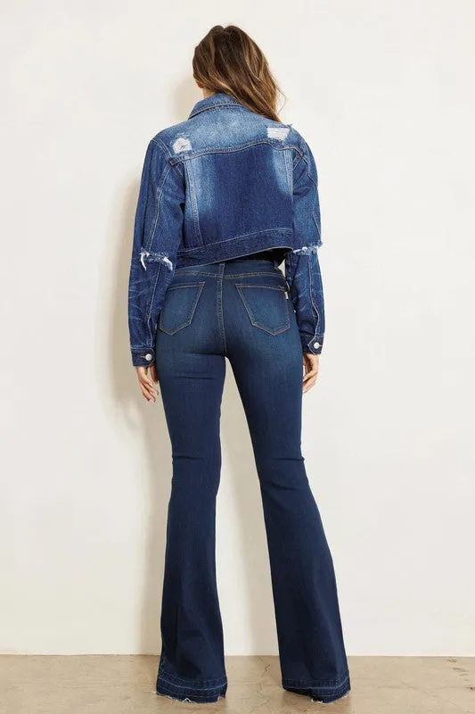 Jodie Distressed Hem High Waist Flared Jeans