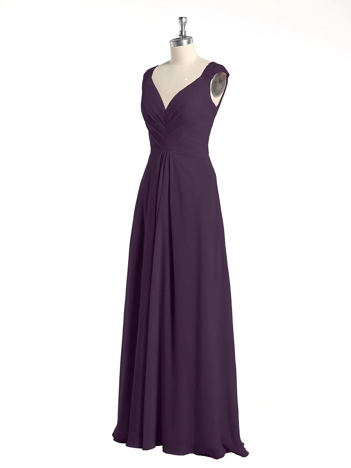 Lace Straps V-neck Chiffon Dresses with Pockets-Plum Plus Size