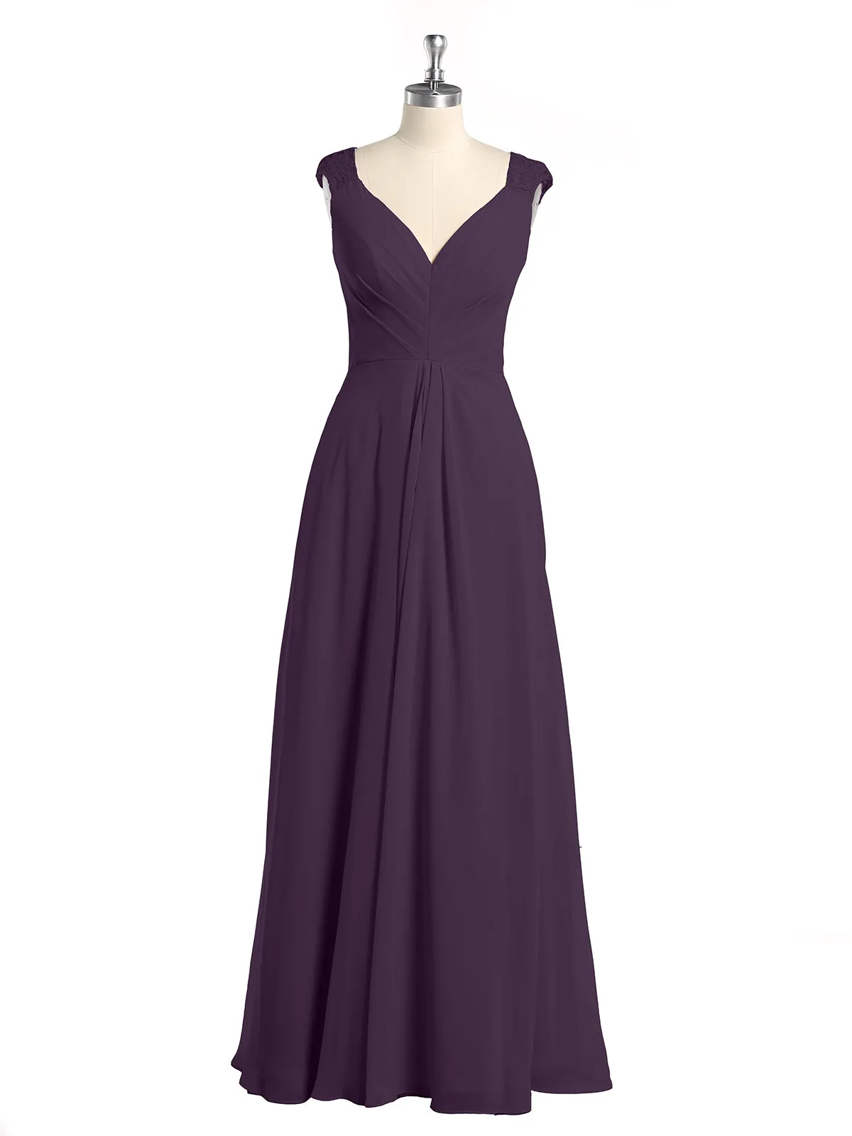 Lace Straps V-neck Chiffon Dresses with Pockets-Plum Plus Size