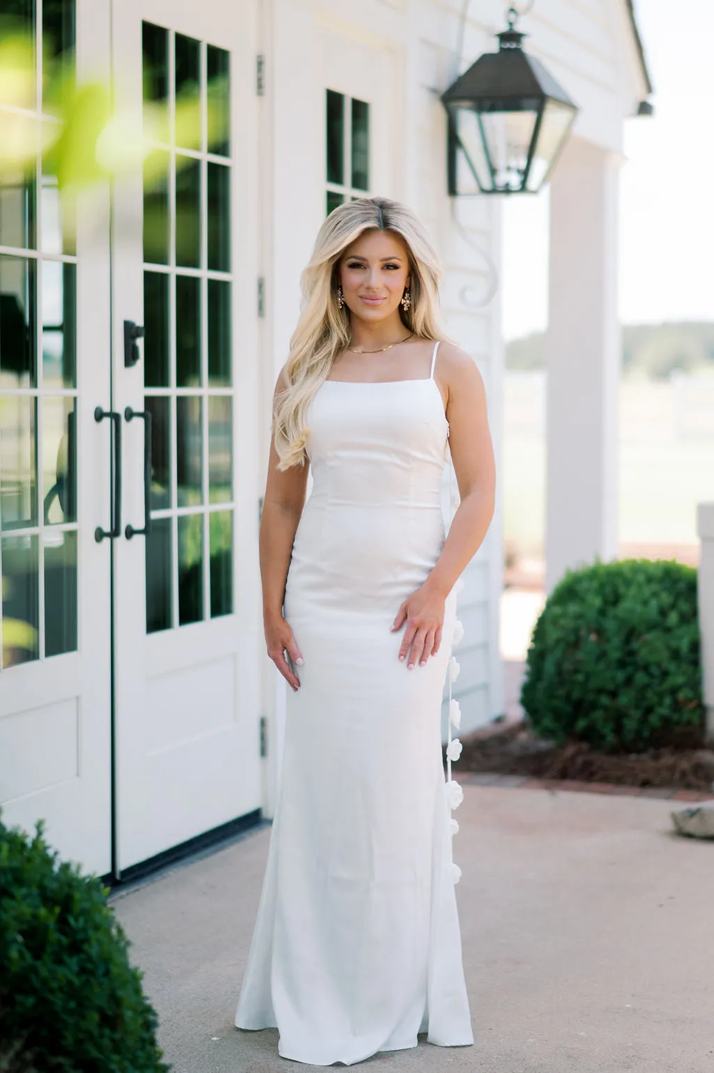 Lark Flower Trim Maxi Dress-Off White