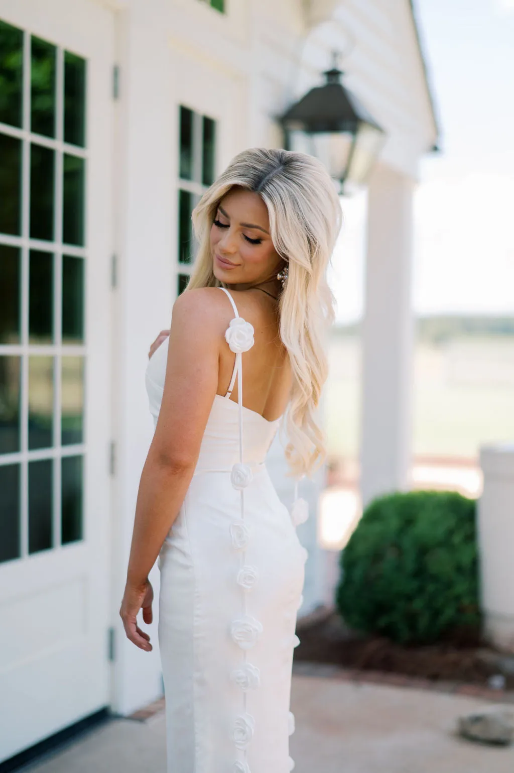 Lark Flower Trim Maxi Dress-Off White