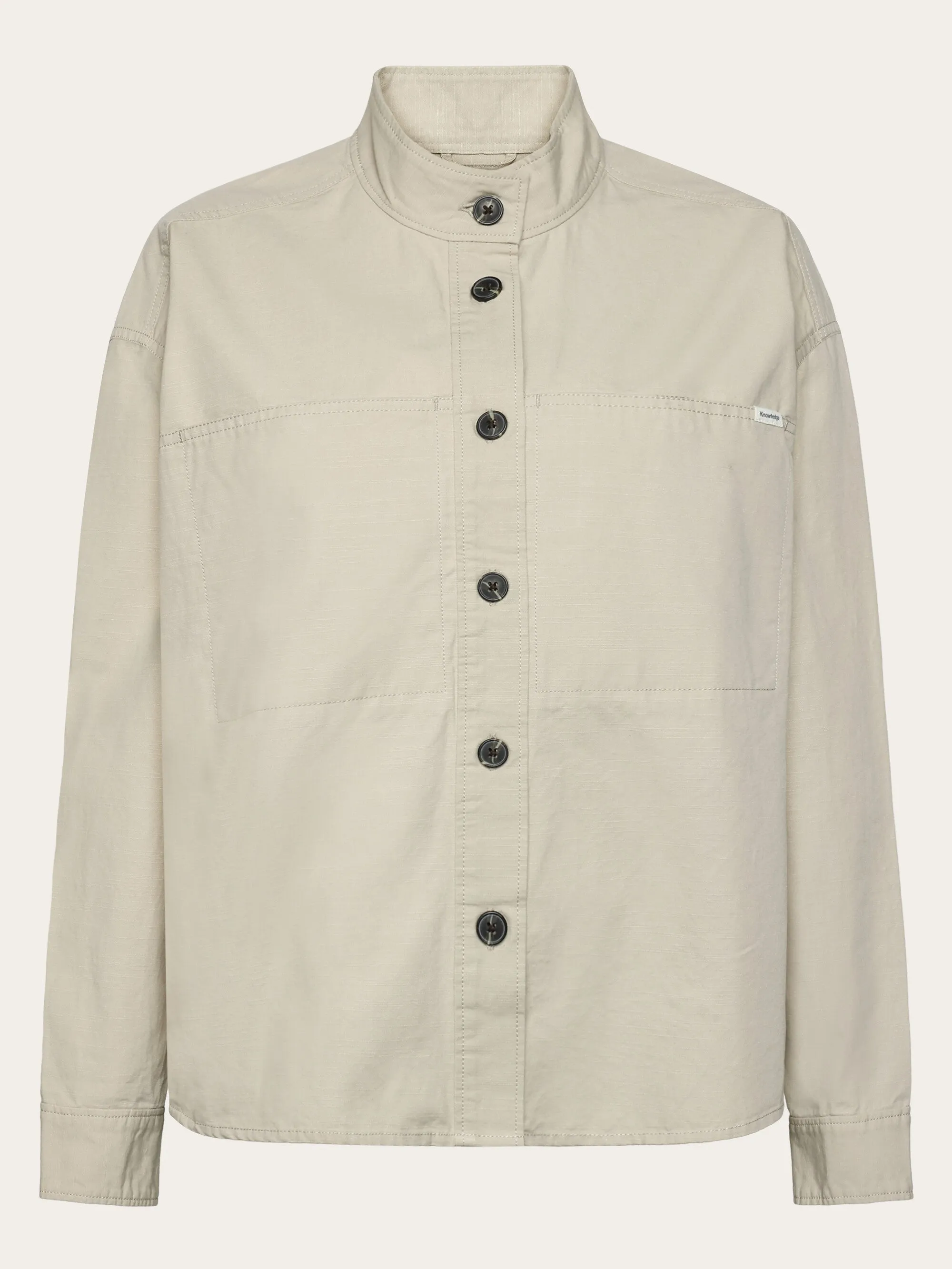 Loose stand collar slub overshirt - GOTS/Vegan - Light feather gray