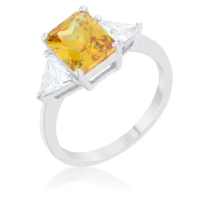 LOVCIA Elegant Canary Yellow Radiant CZ Engagement Ring with Trillion Cut Accents