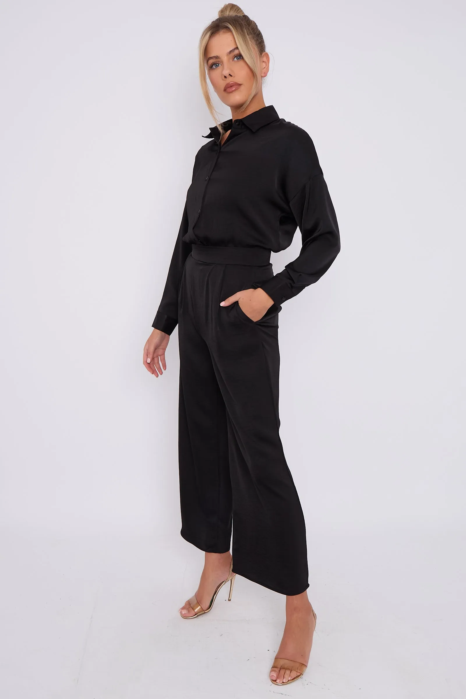 LOVE SUNSHINE Black Brushed Satin Shirt