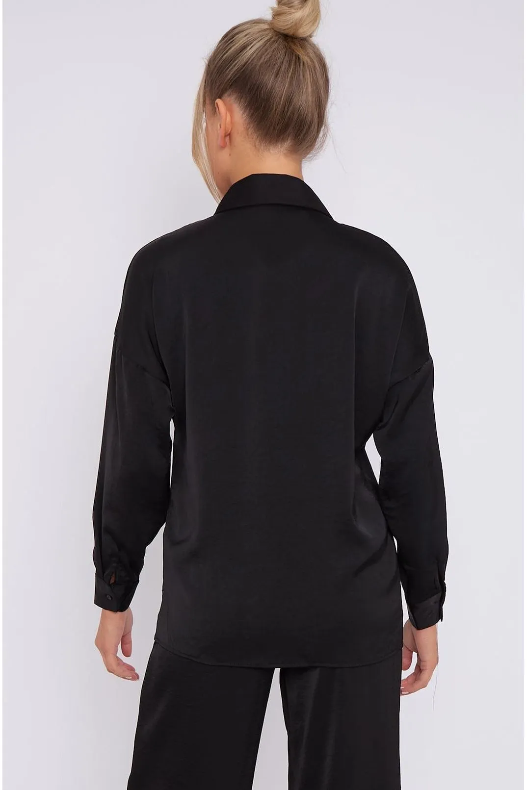 LOVE SUNSHINE Black Brushed Satin Shirt