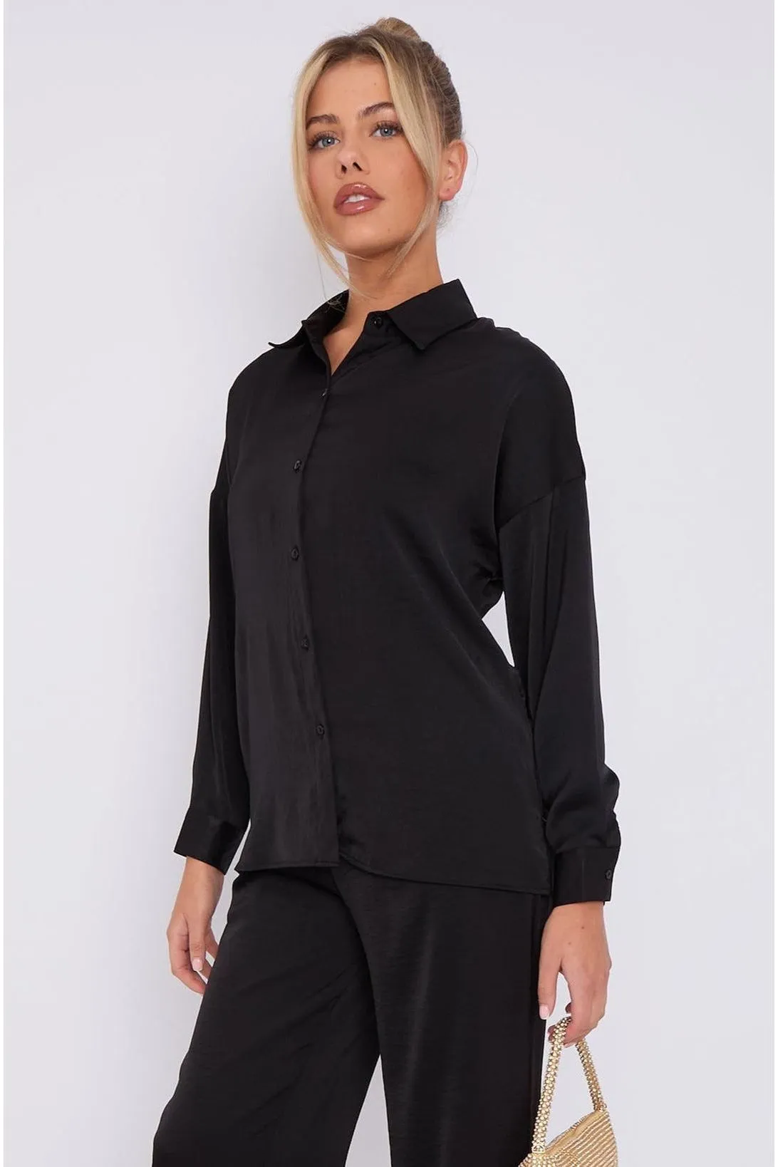 LOVE SUNSHINE Black Brushed Satin Shirt