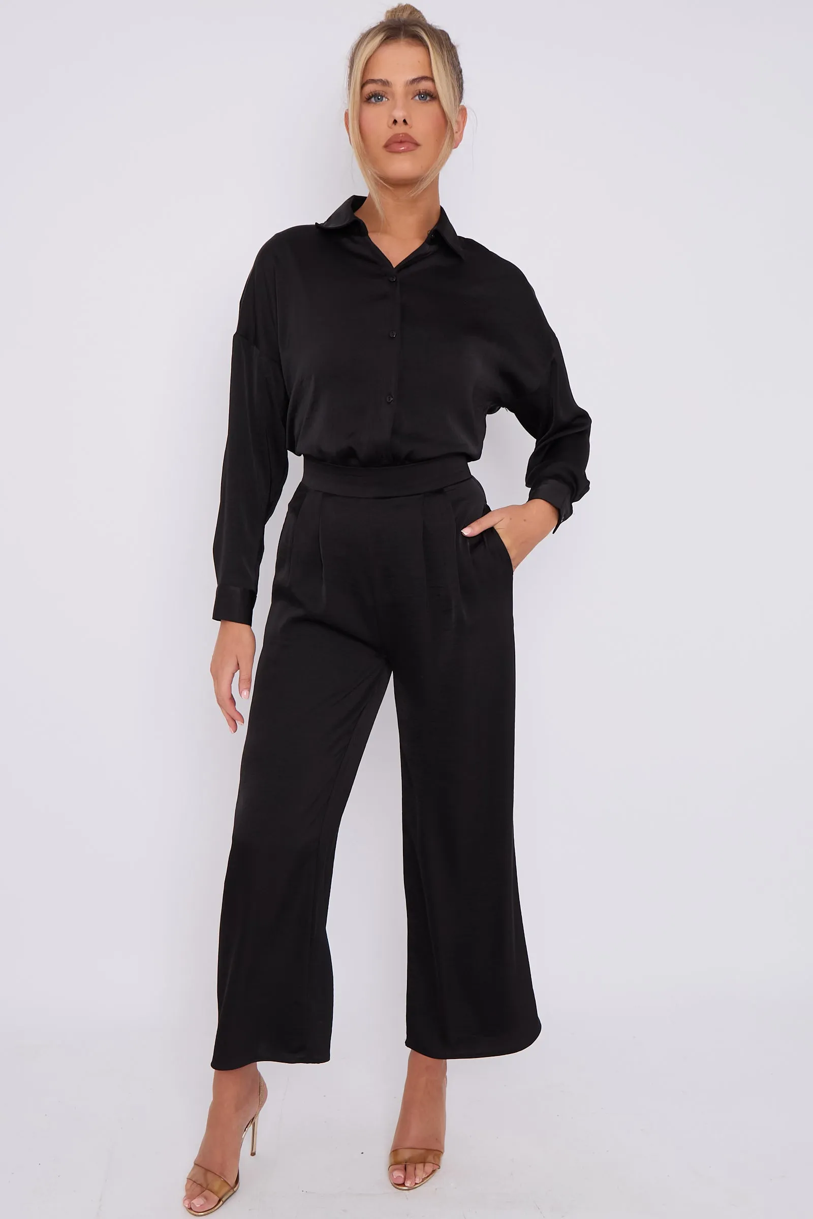LOVE SUNSHINE Black Brushed Satin Shirt