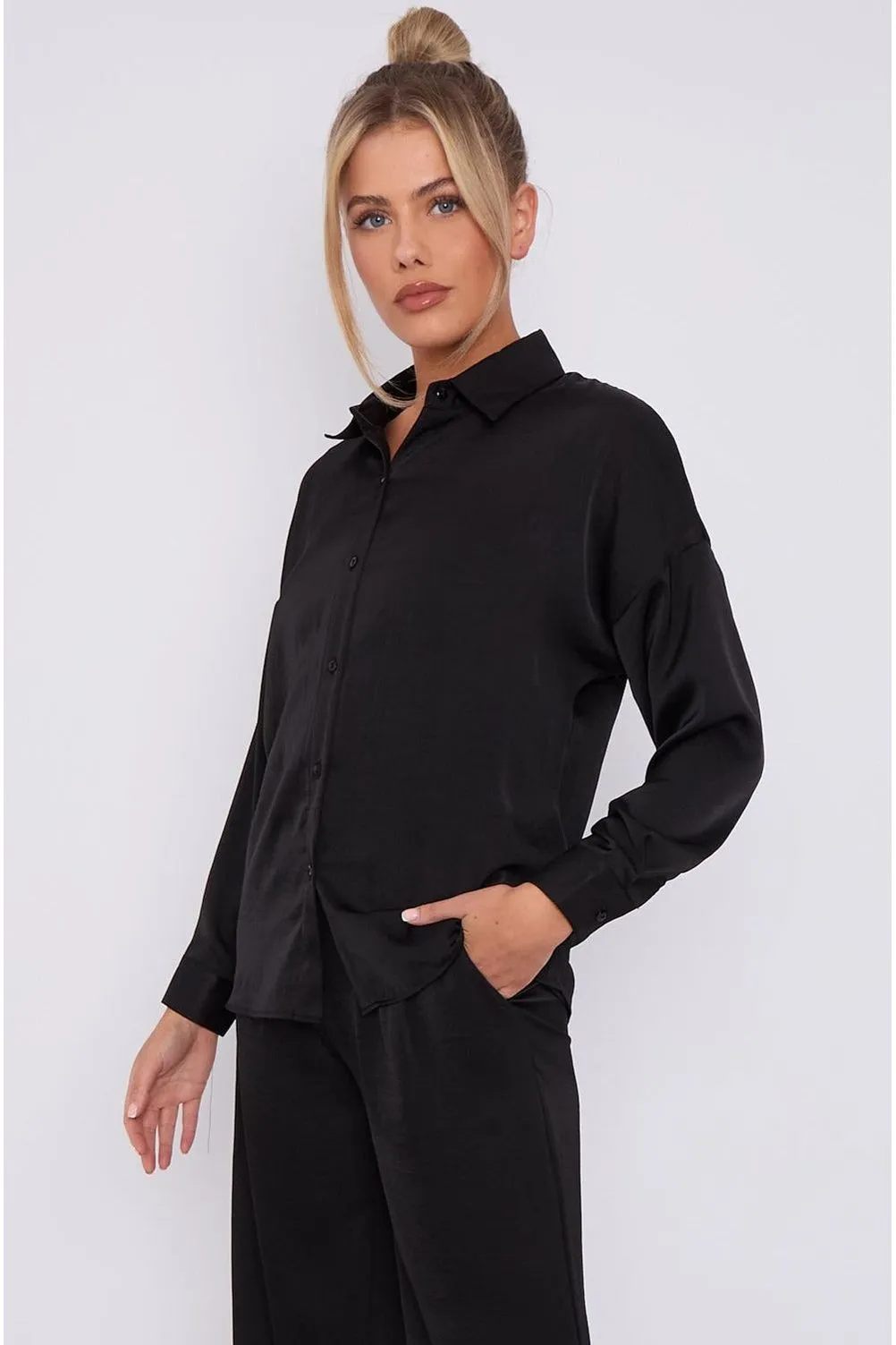 LOVE SUNSHINE Black Brushed Satin Shirt