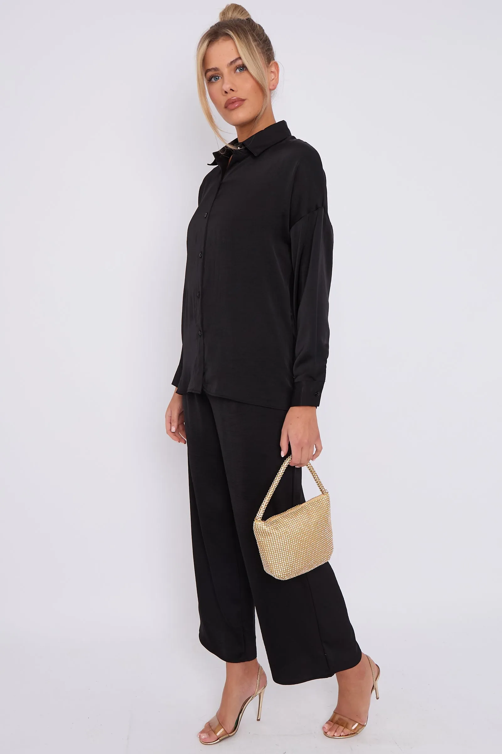 LOVE SUNSHINE Black Brushed Satin Shirt