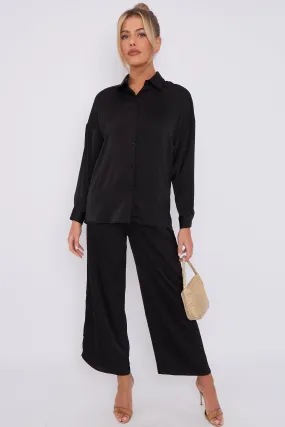LOVE SUNSHINE Black Brushed Satin Shirt