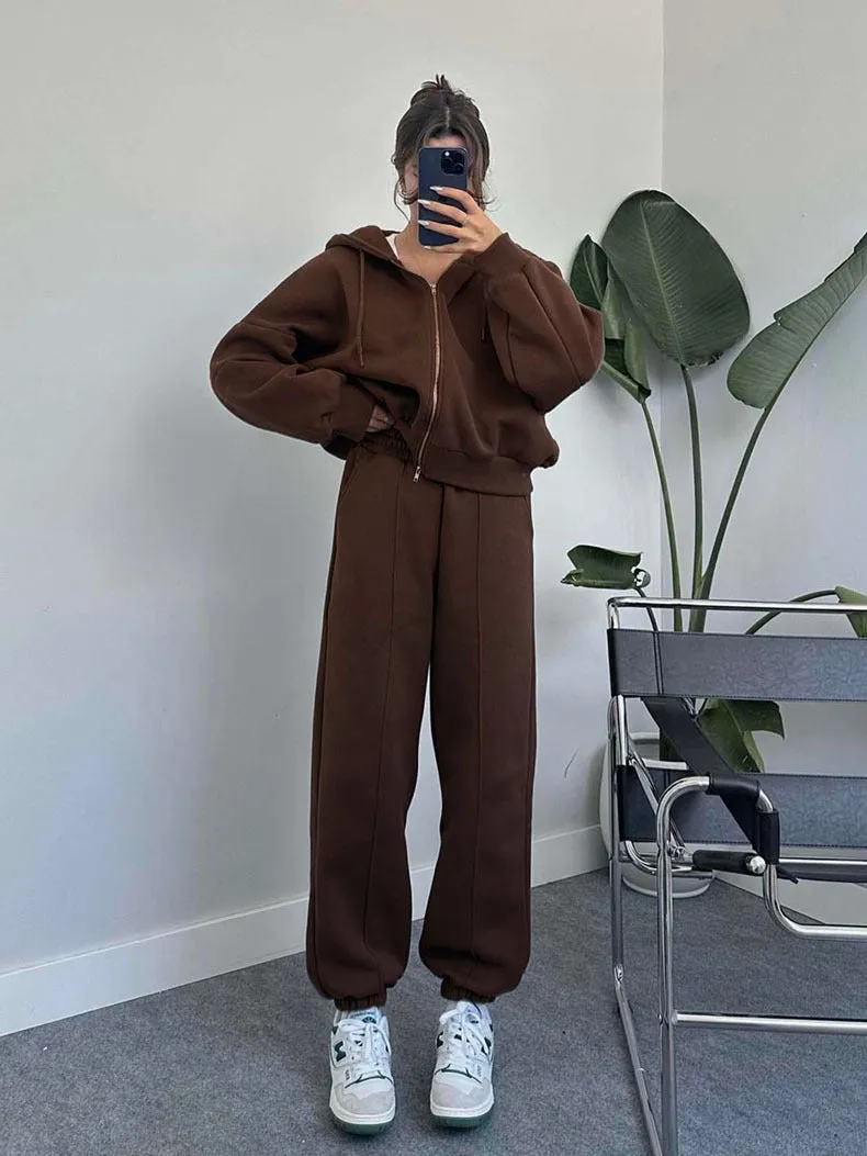 Matching Zip Through Hoodie and Jogger Loungewear Tracksuit Set