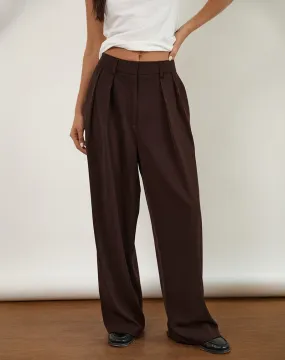 Nala Wide Pleat Trousers in Bitter Chocolate
