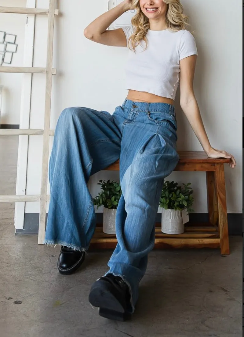 Pleat Wide Leg Jeans Denim -Jean Pants By Oli & Hali Flare Pants