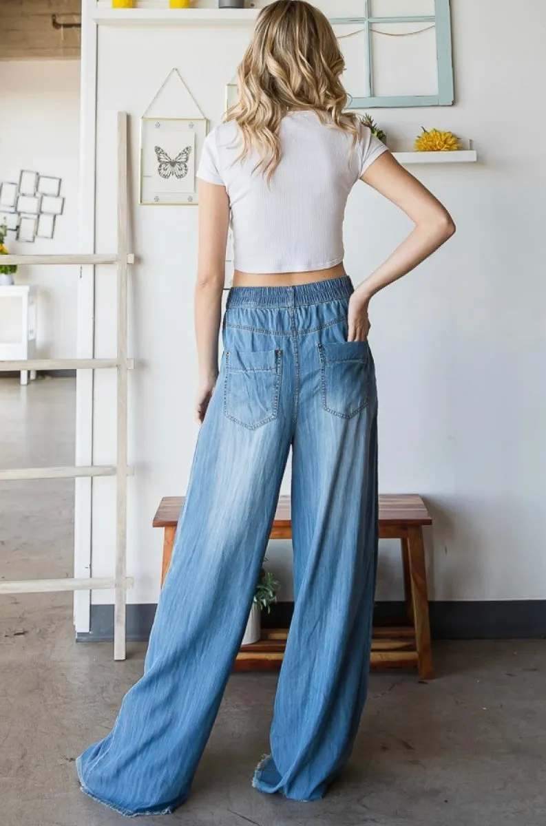 Pleat Wide Leg Jeans Denim -Jean Pants By Oli & Hali Flare Pants