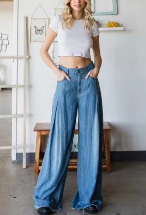 Pleat Wide Leg Jeans Denim -Jean Pants By Oli & Hali Flare Pants
