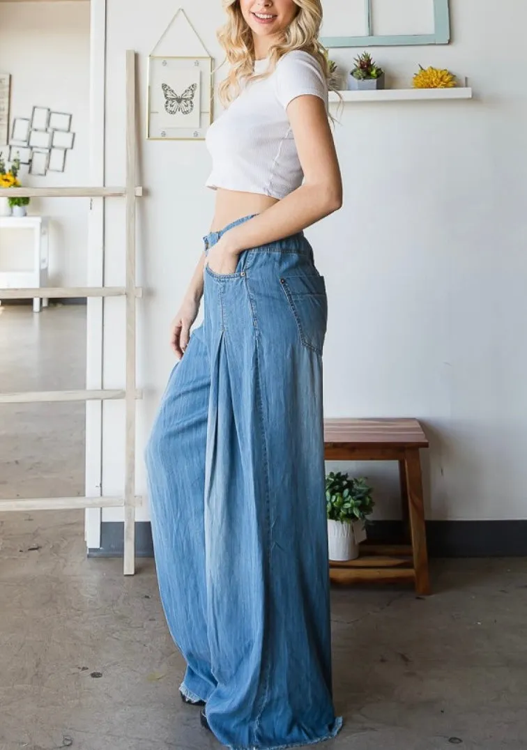 Pleat Wide Leg Jeans Denim -Jean Pants By Oli & Hali Flare Pants