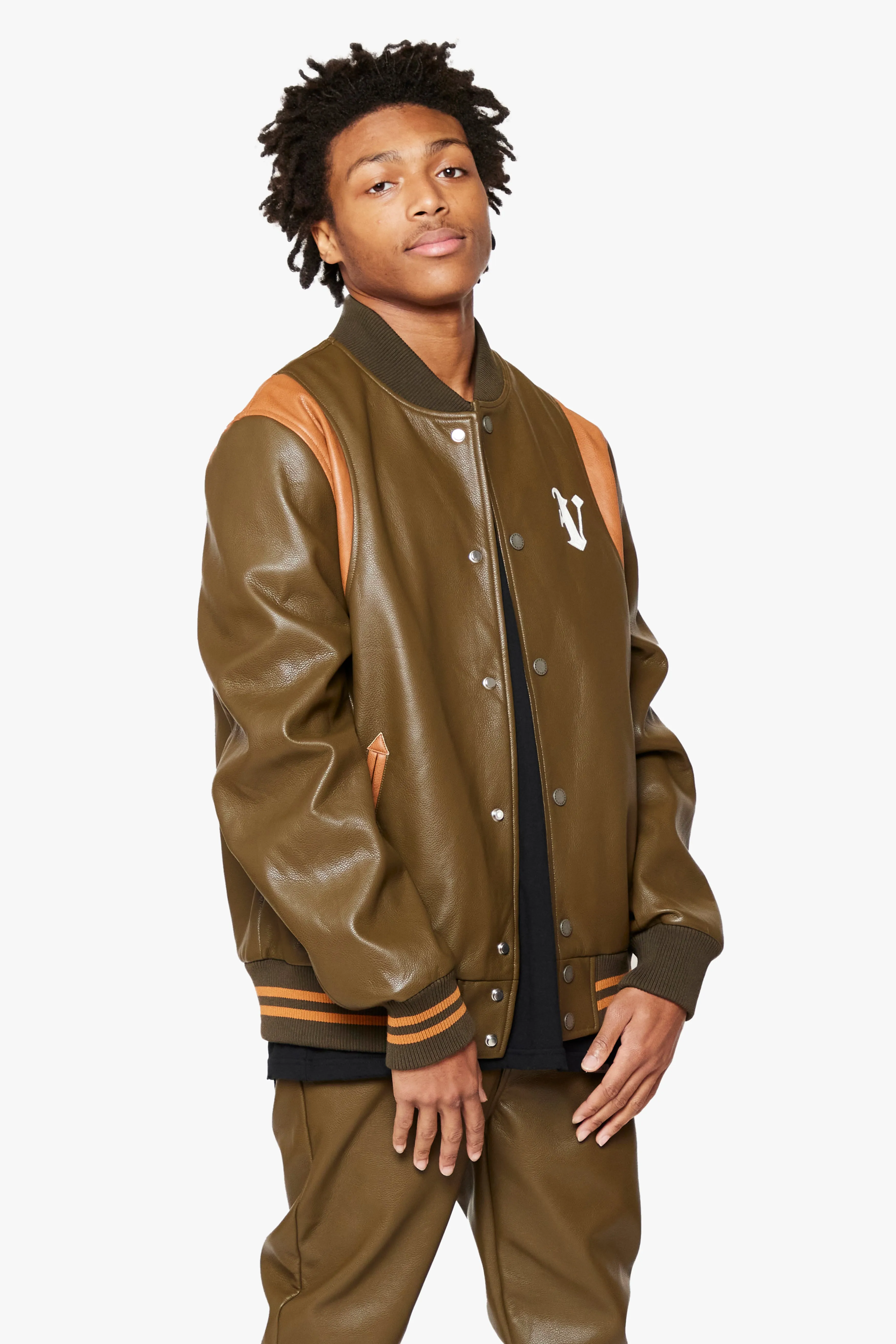 "UNAVERSITA" OLIVE BROWN LEATHER JACKET