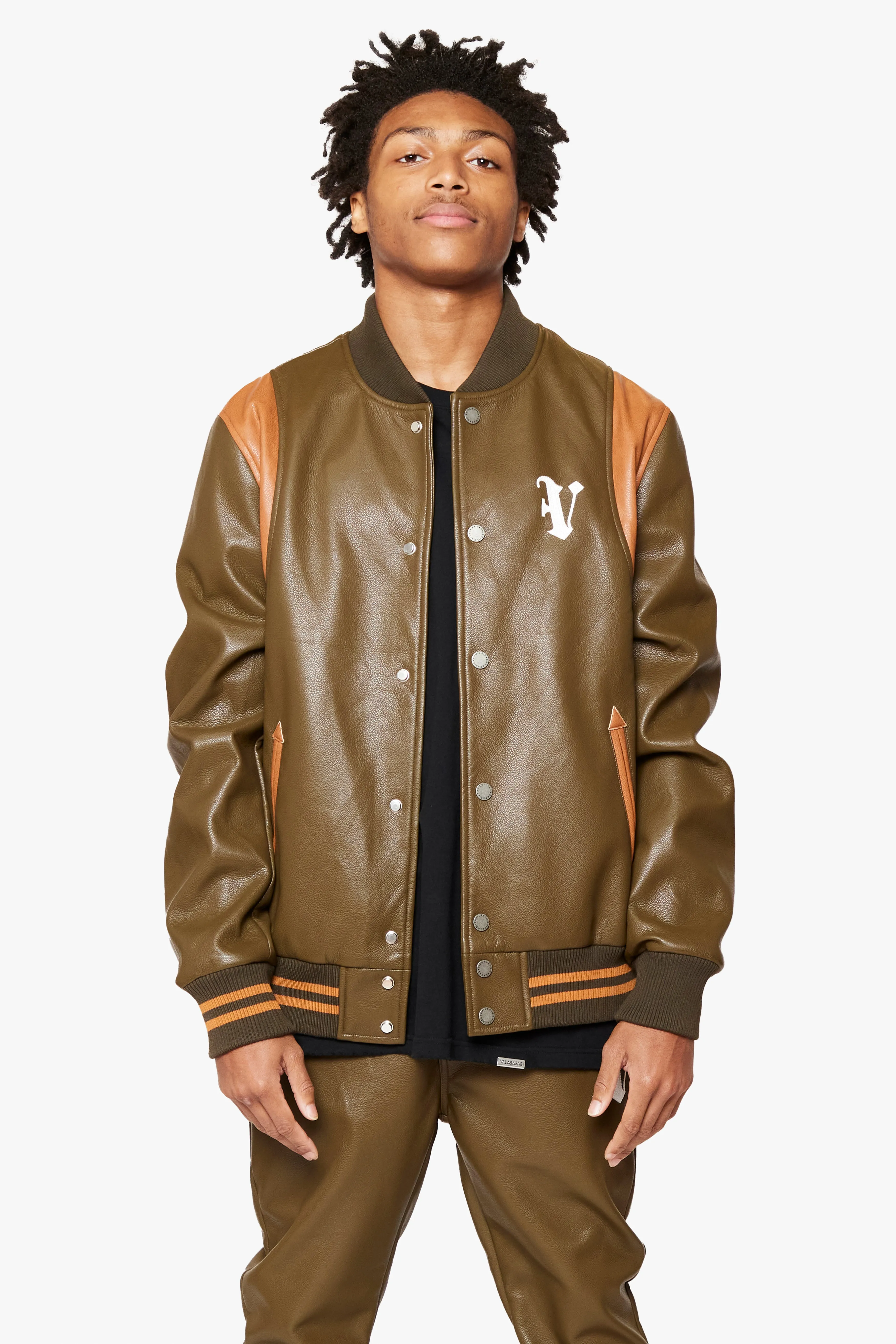 "UNAVERSITA" OLIVE BROWN LEATHER JACKET