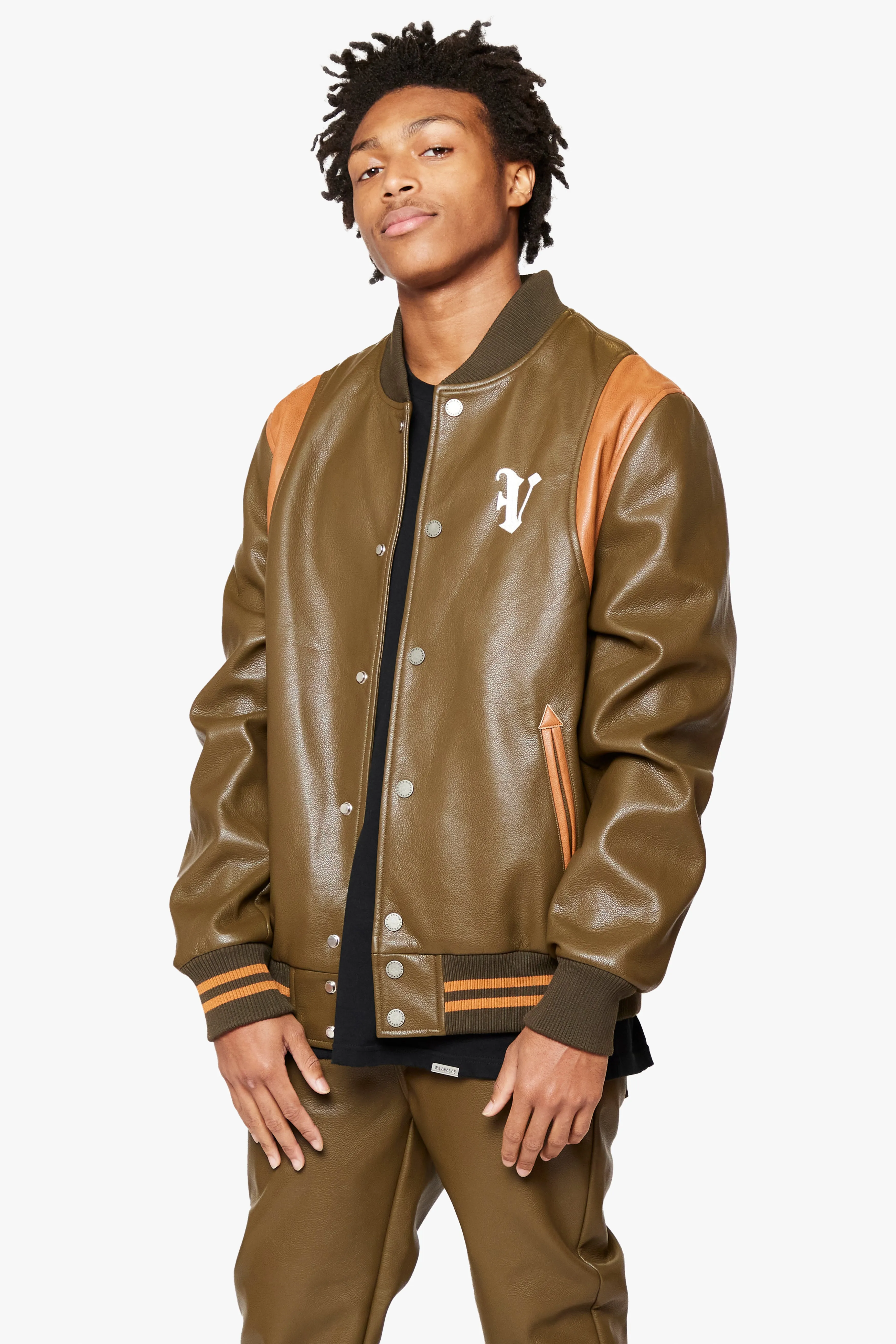 "UNAVERSITA" OLIVE BROWN LEATHER JACKET