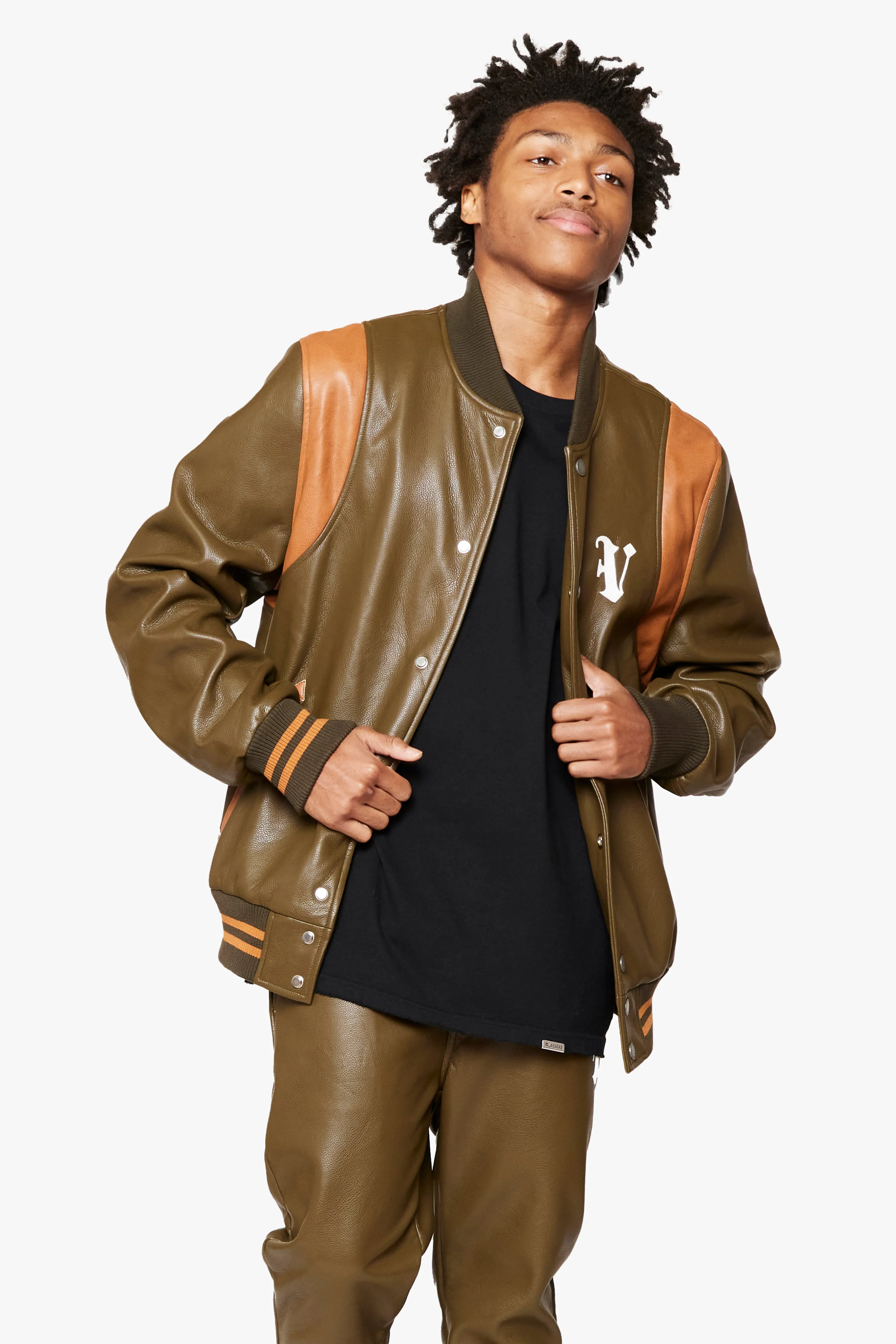 "UNAVERSITA" OLIVE BROWN LEATHER JACKET