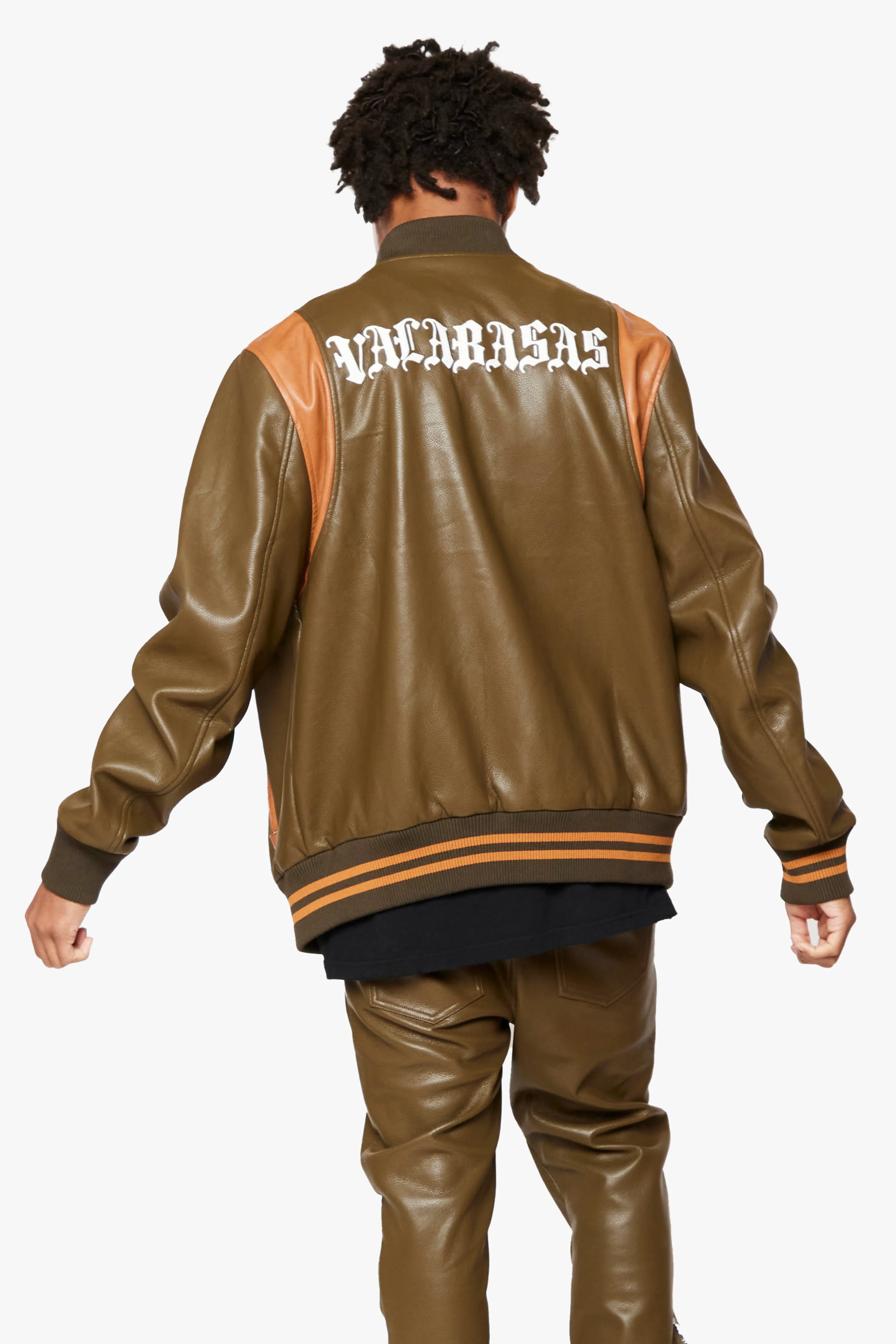 "UNAVERSITA" OLIVE BROWN LEATHER JACKET