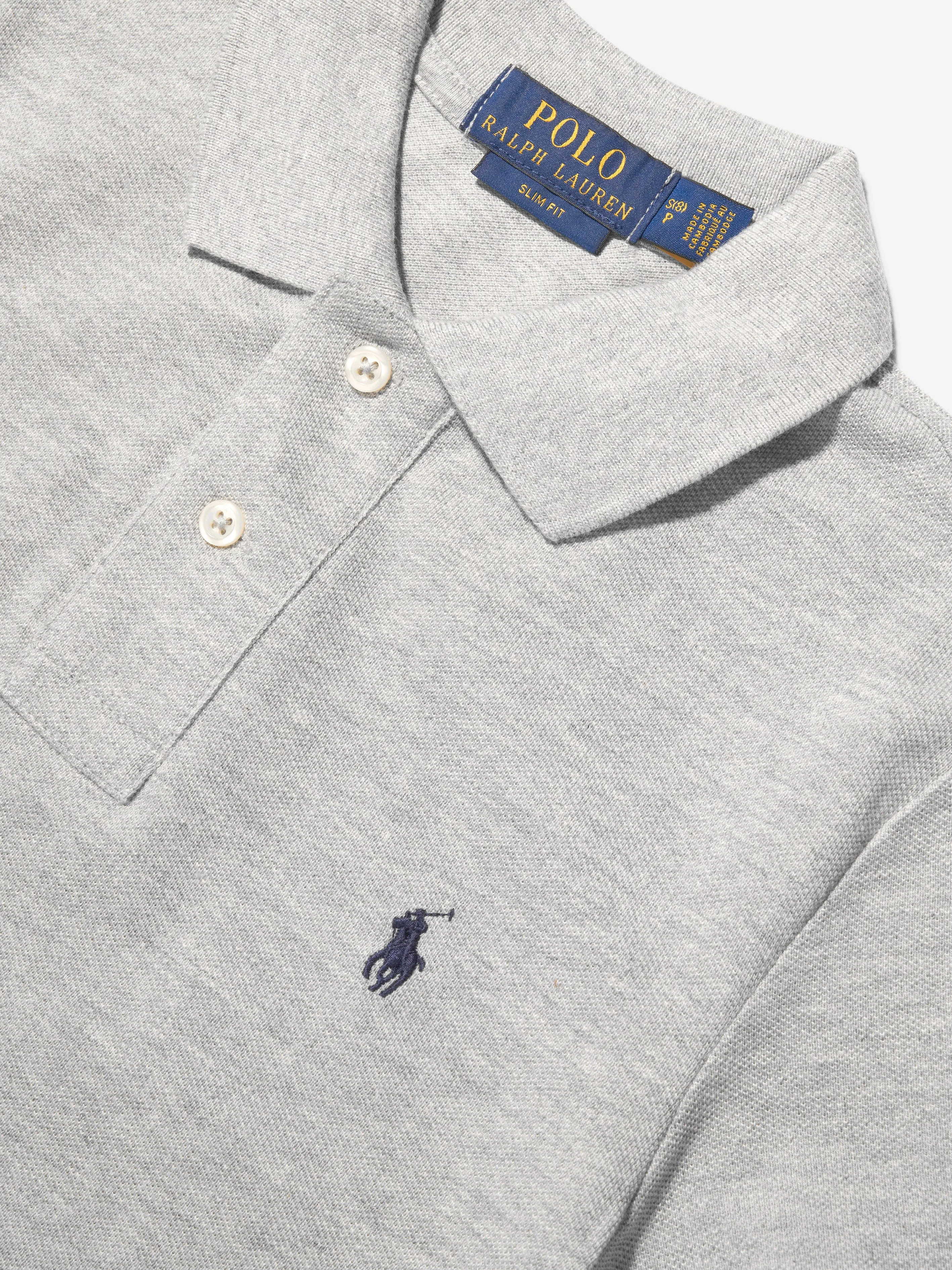 Ralph Lauren Boys Custom Fit Polo Shirt in Grey