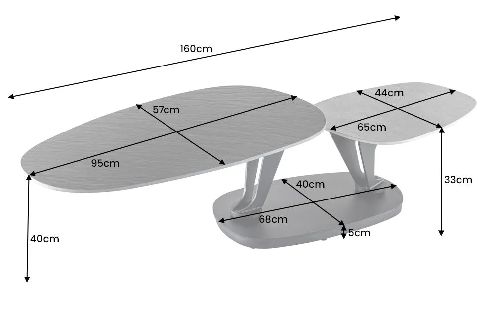 Rotating Coffee Table Axis 95-160cm Ceramic Natural Stone Look