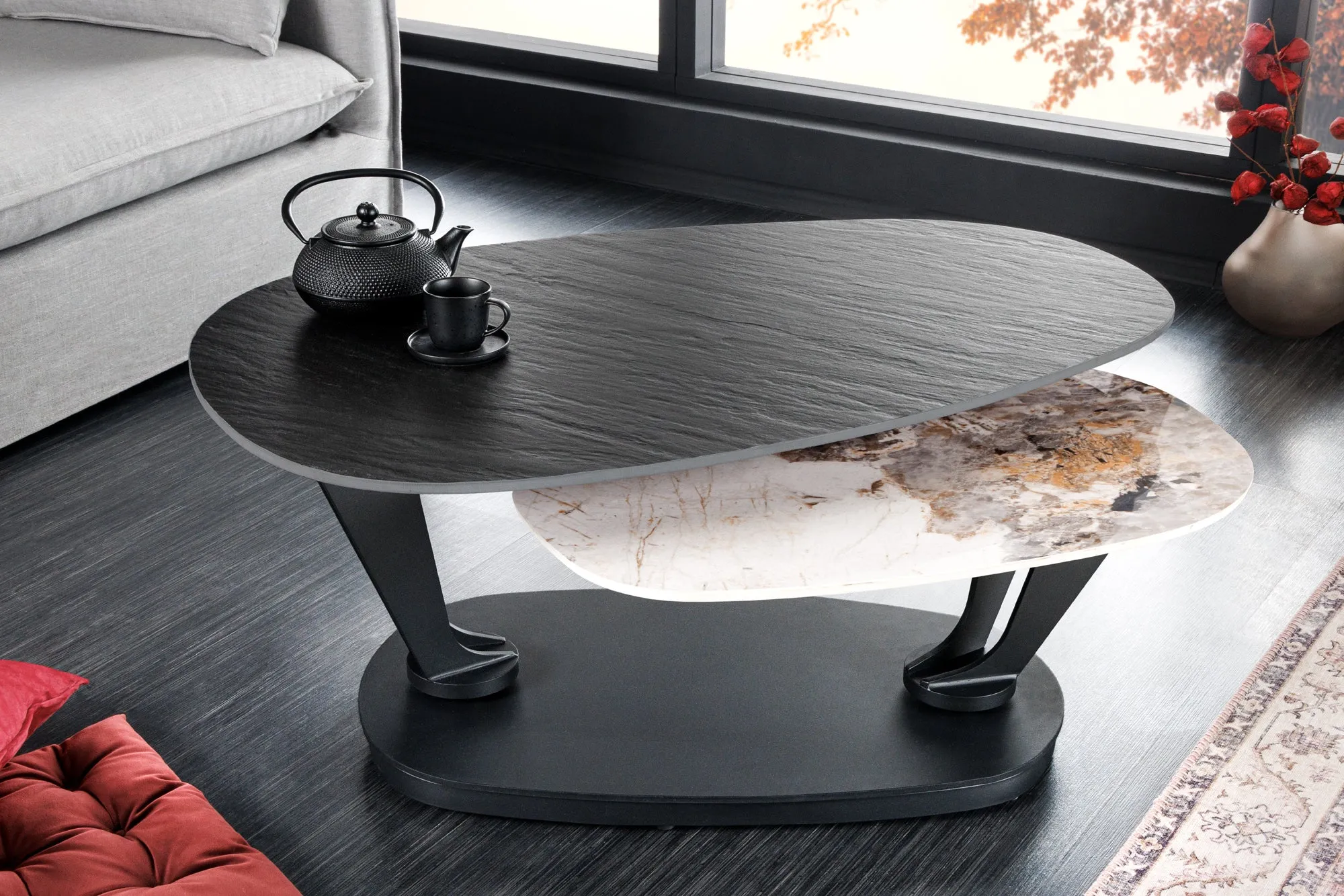 Rotating Coffee Table Axis 95-160cm Ceramic Natural Stone Look