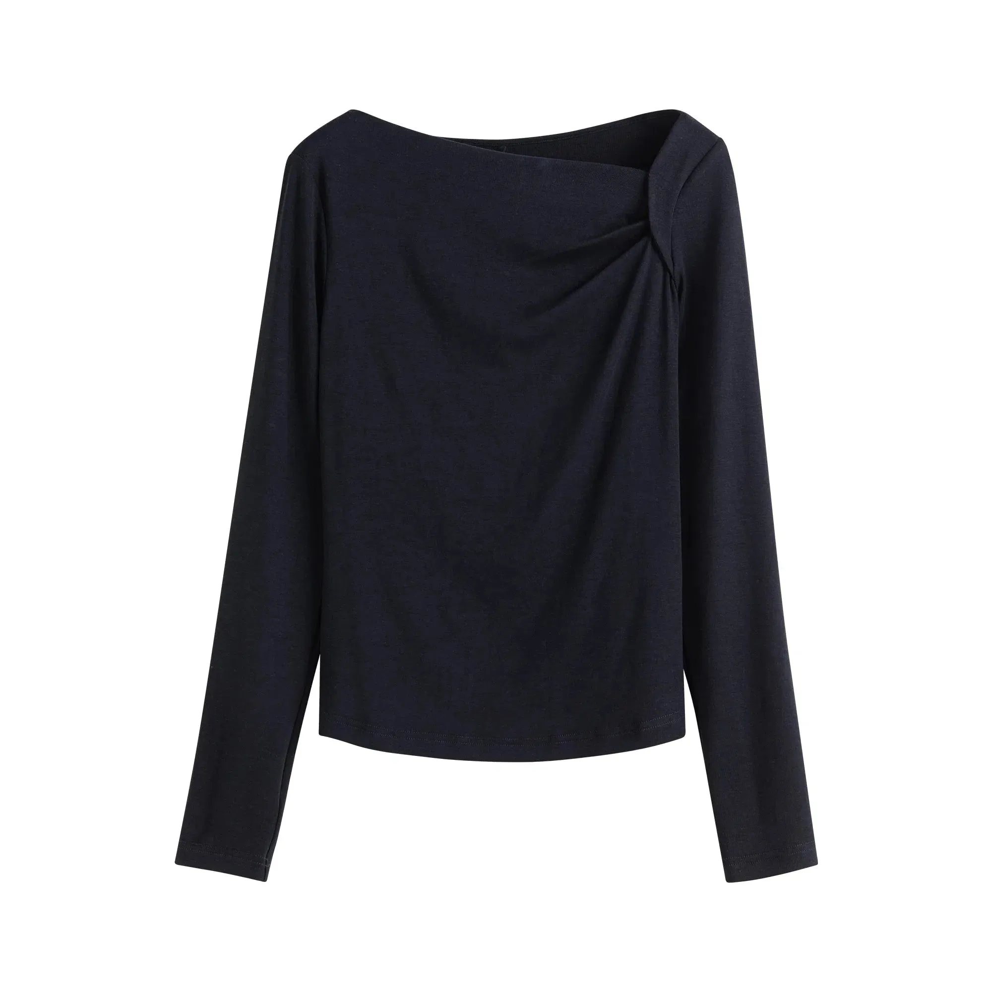 Sleek Acetate Slim Fit Long-Sleeved Tee for Women - Versatile Casual Solid Color Top for Autumn
