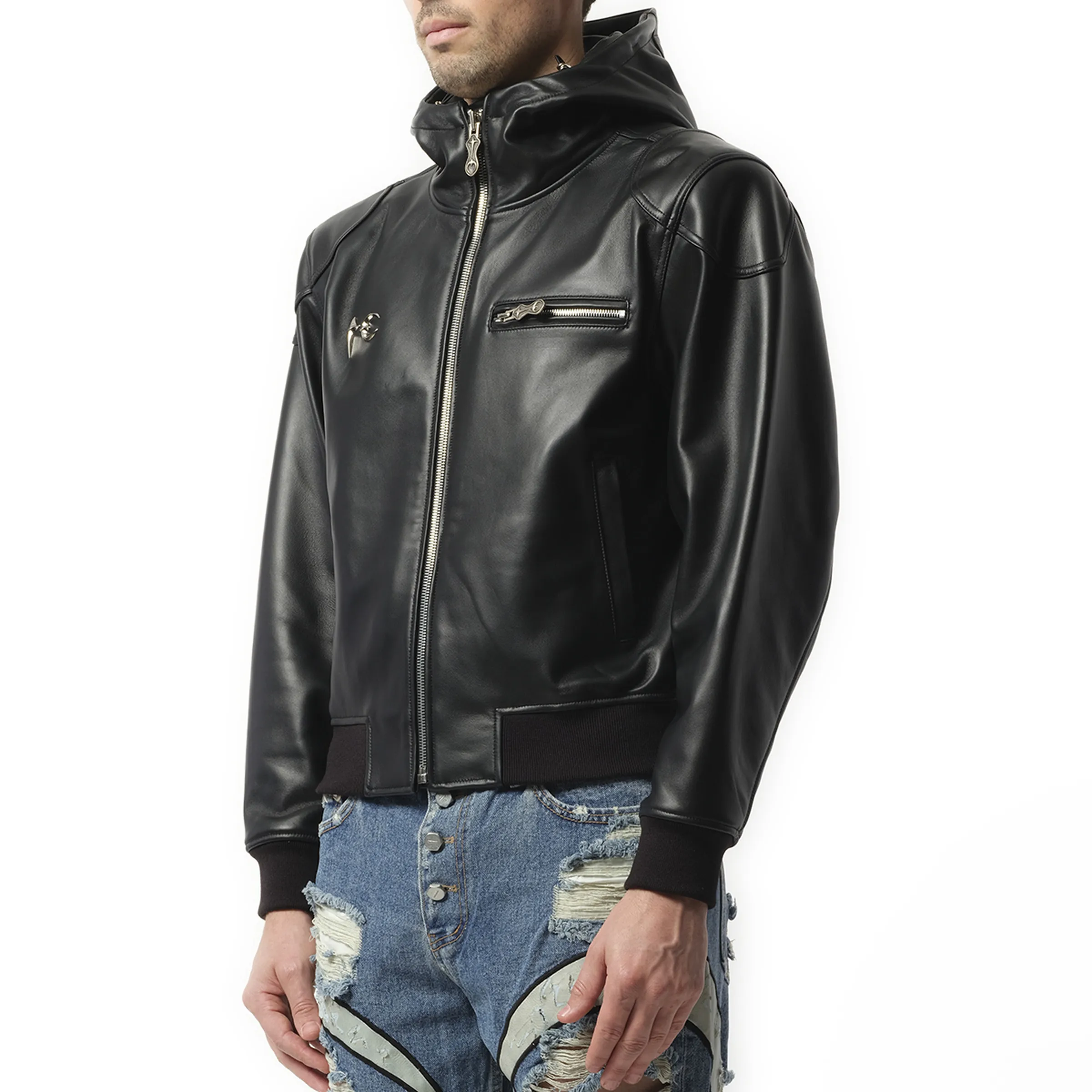 Slim Rock Leather Jacket in Black