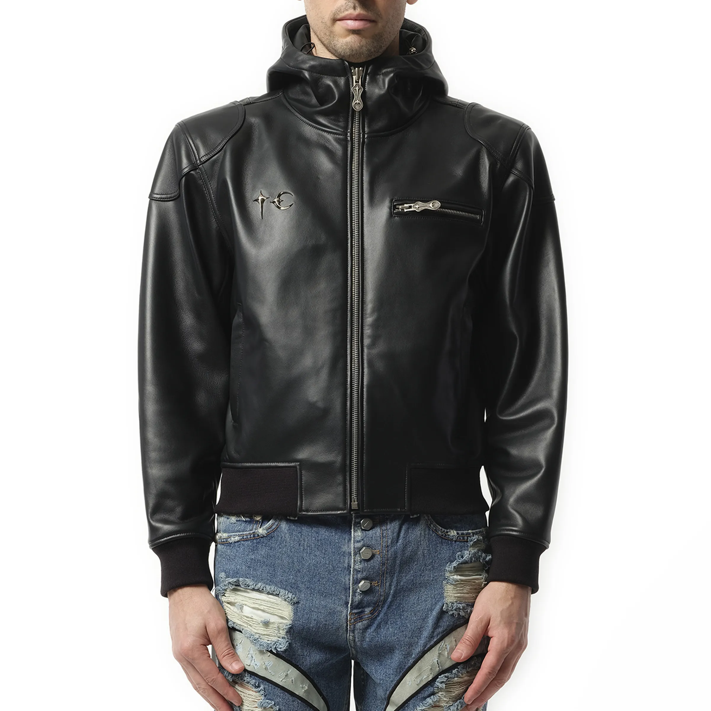 Slim Rock Leather Jacket in Black