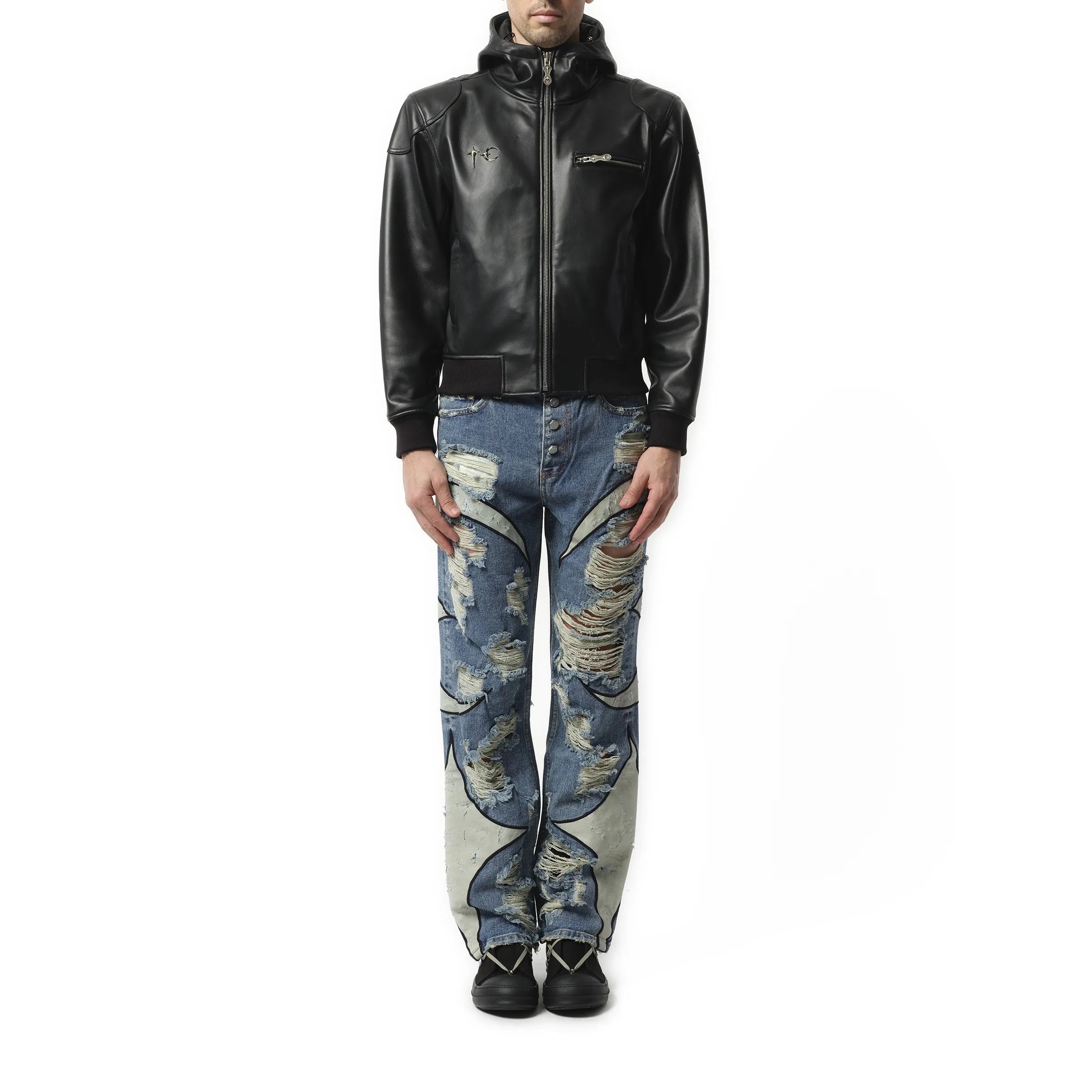 Slim Rock Leather Jacket in Black