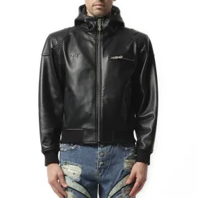 Slim Rock Leather Jacket in Black