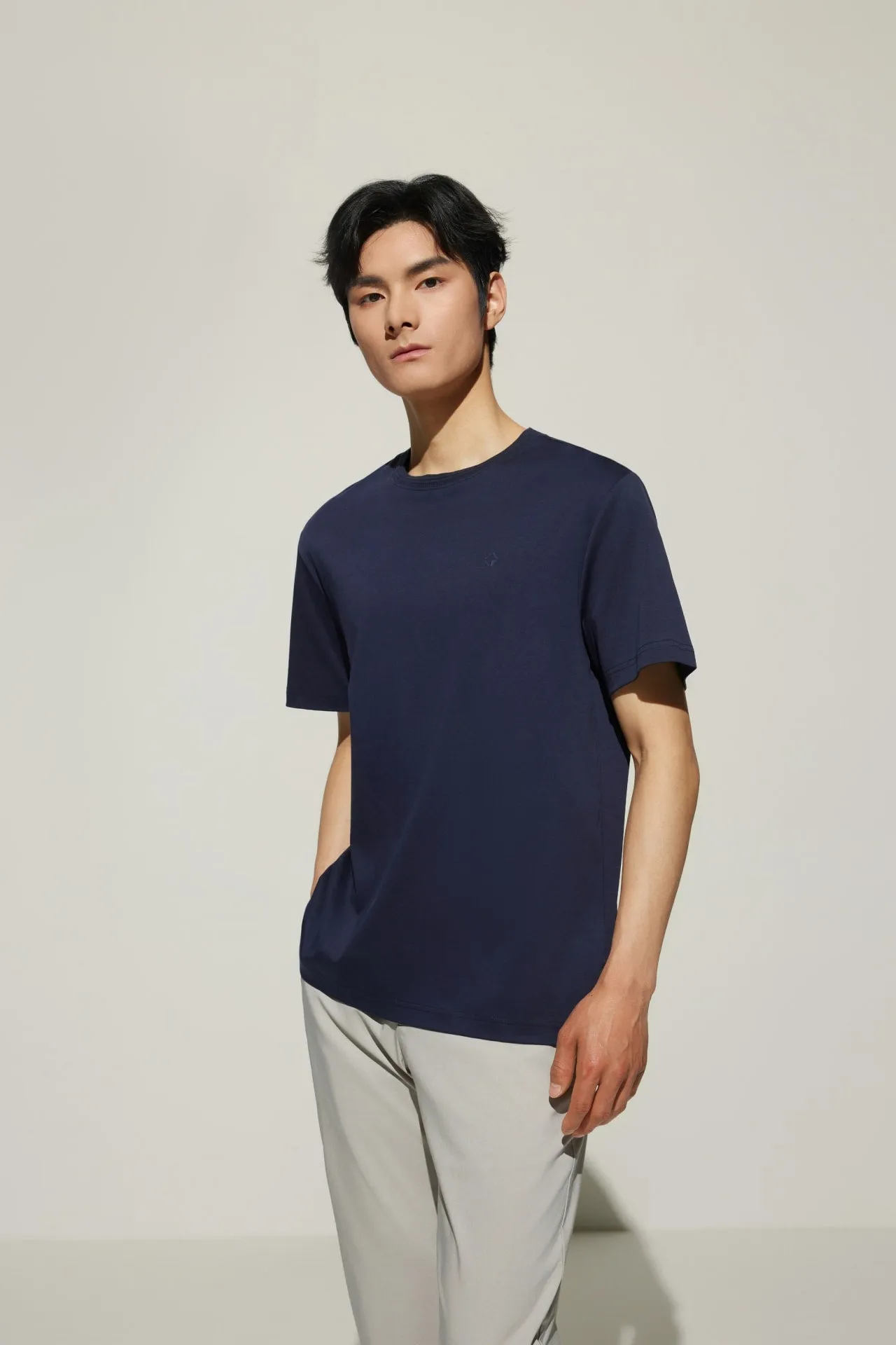 Super Soft Mercerized Pure Cotton Relax Fit Short Sleeve T-Shirt with Logo