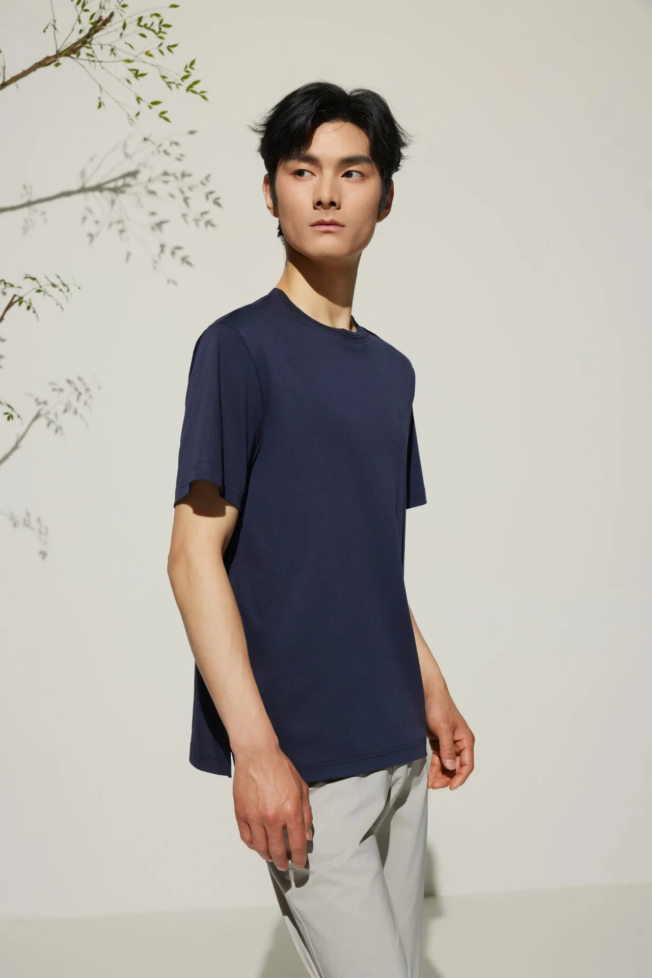 Super Soft Mercerized Pure Cotton Relax Fit Short Sleeve T-Shirt with Logo