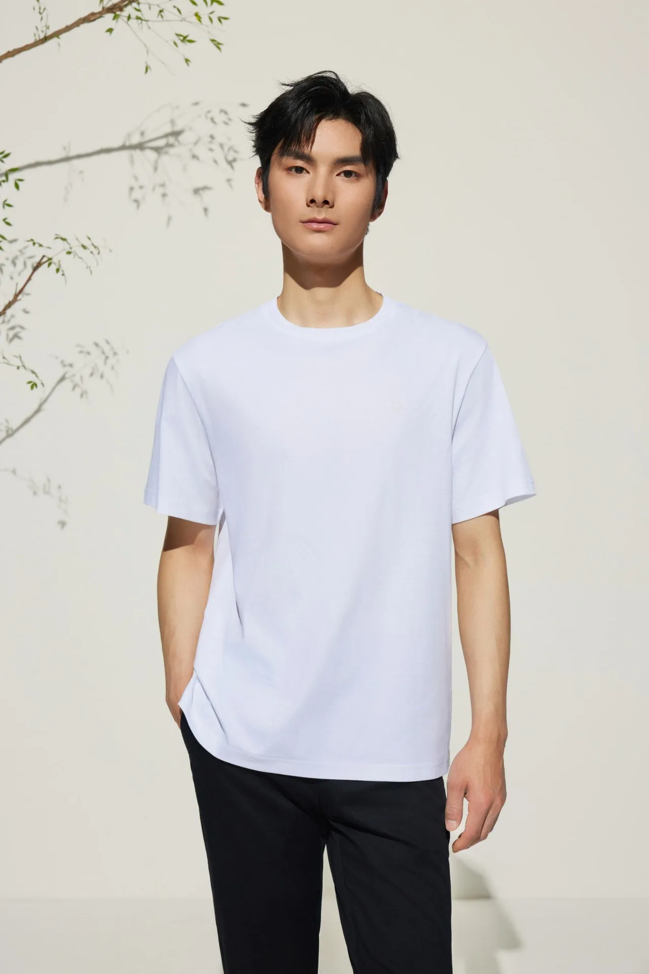 Super Soft Mercerized Pure Cotton Relax Fit Short Sleeve T-Shirt with Logo
