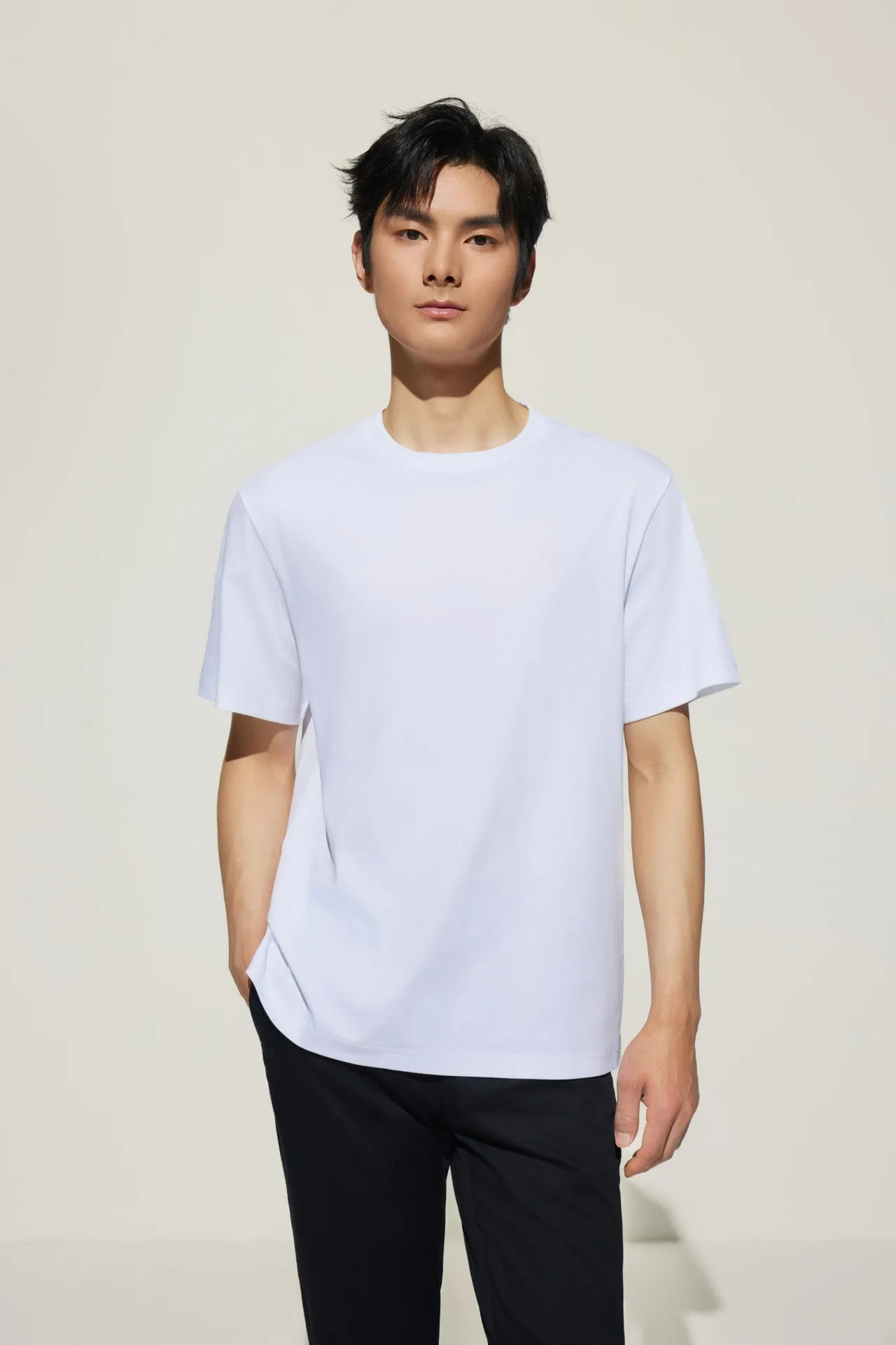 Super Soft Mercerized Pure Cotton Relax Fit Short Sleeve T-Shirt with Logo