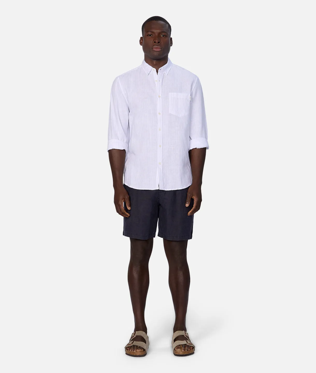 The Napoli Linen Ls Shirt - White Light Blue