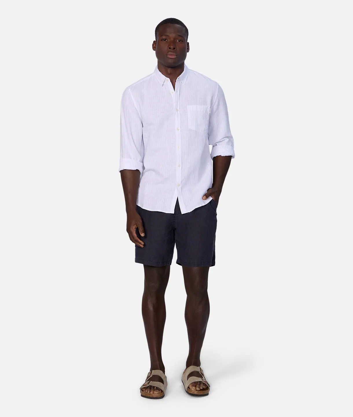 The Napoli Linen Ls Shirt - White Light Blue