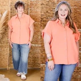 Timeless Appeal Collared Button Up Top in Coral Orange
