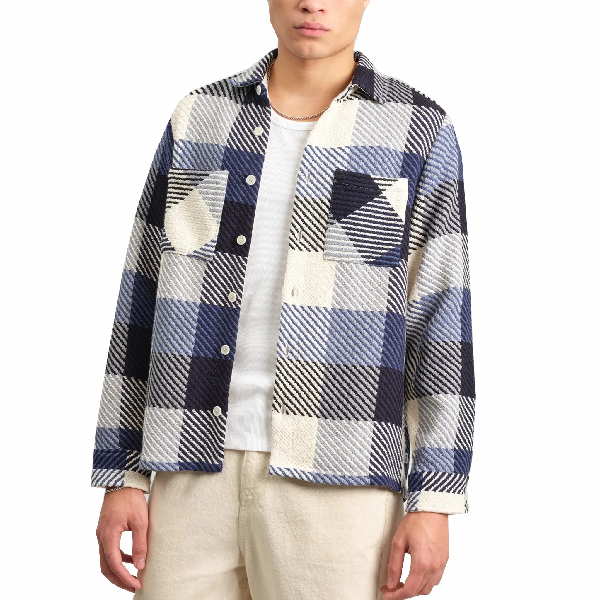 Wax London Whiting Block Check Overshirt (Navy/Ecru)