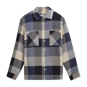 Wax London Whiting Block Check Overshirt (Navy/Ecru)