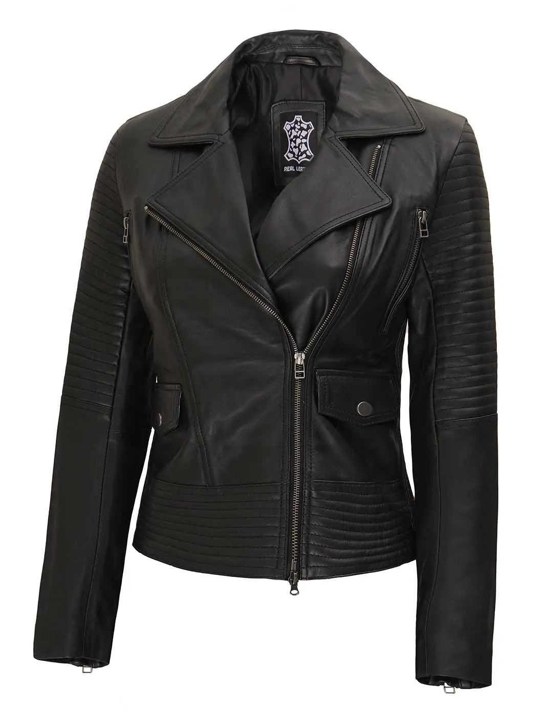 Women's Black Asymmetrical Leather Motorcycle Jacket