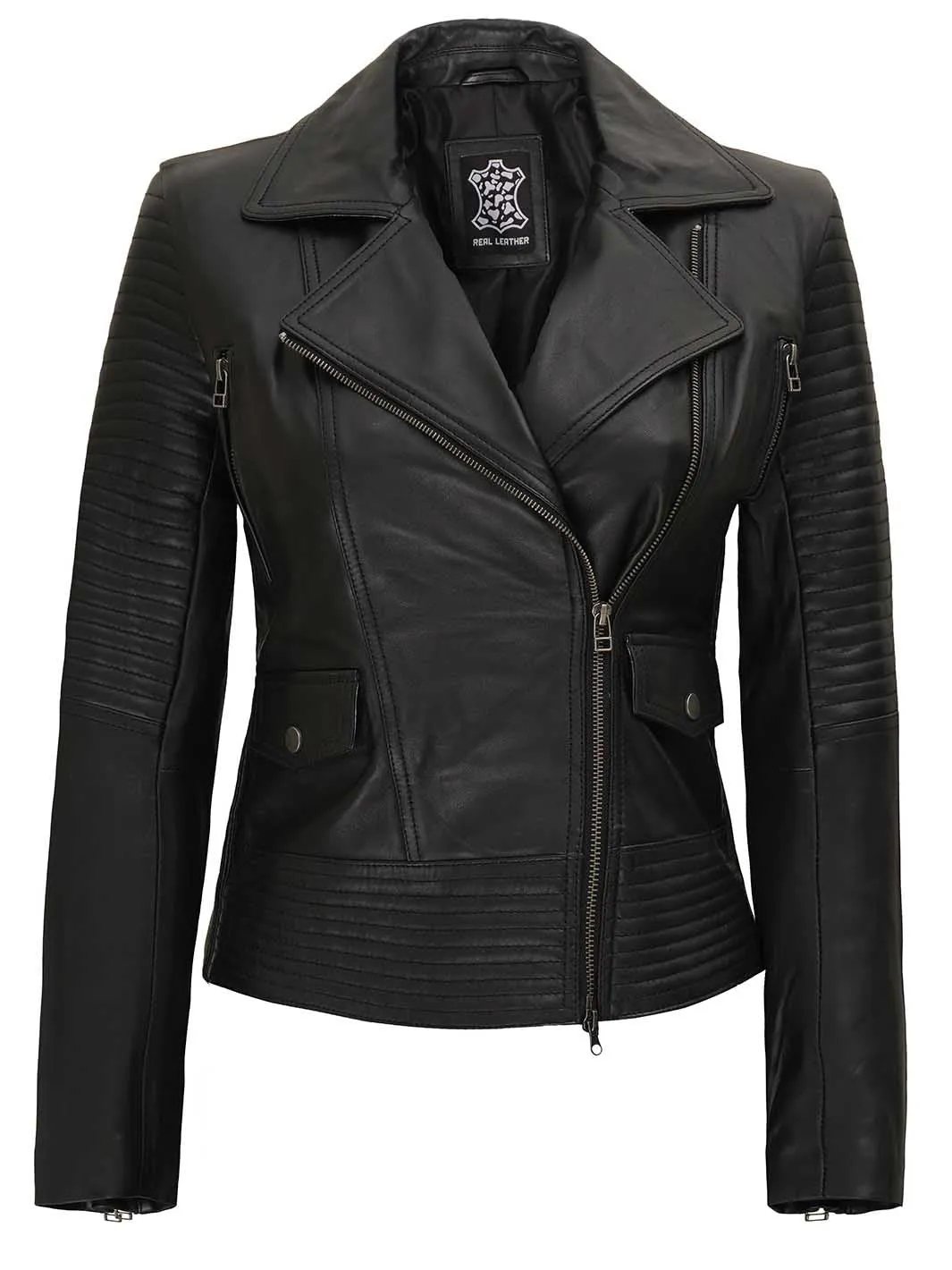 Women's Black Asymmetrical Leather Motorcycle Jacket
