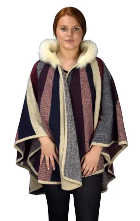Womens Faux Fur Relaxed Fit Poncho Cape Pullover Sweater